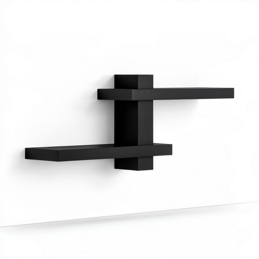 Geometryczna półka ścienna z płyty MDF, czarna, 80 × 60 × 15 cm