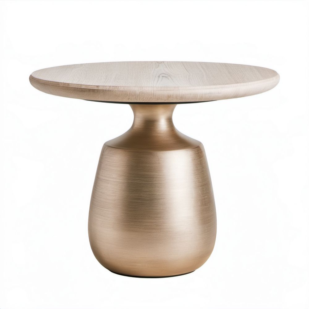 Okrągły stolik boczny beżowy z blatem MDF i aluminiową podstawą, Ø 50 × 55 cm