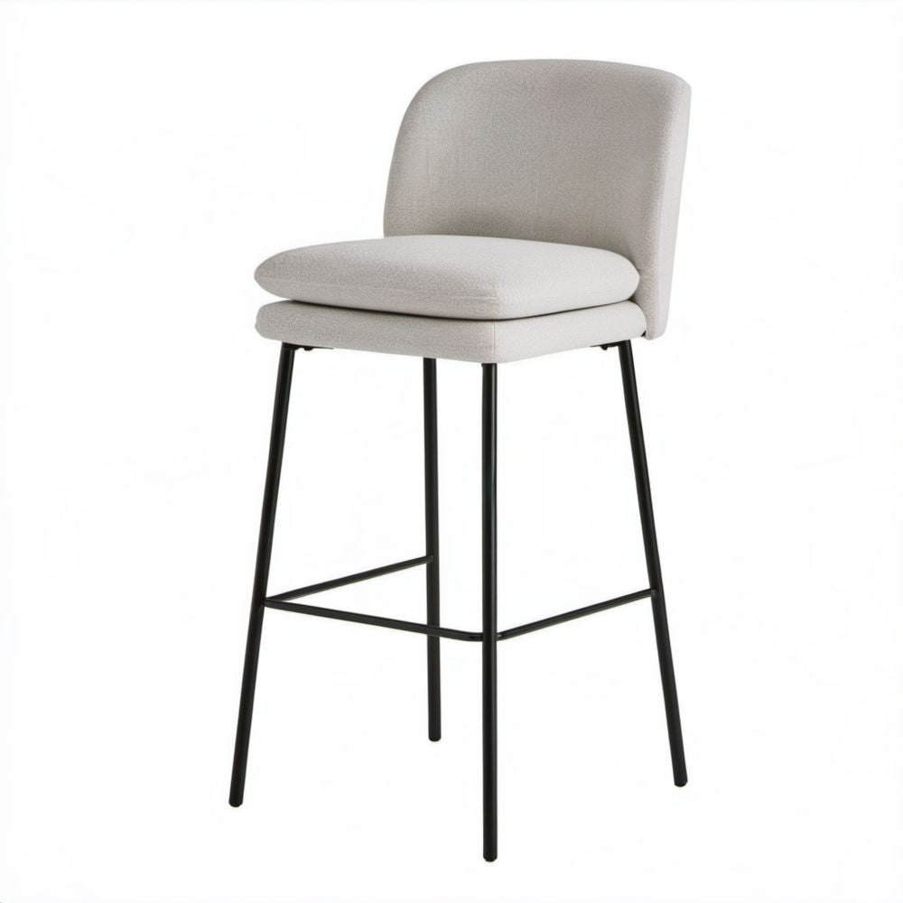 Hoker barowy z oparciem beżowy, poliester i stal, 50 × 52 × 104 cm