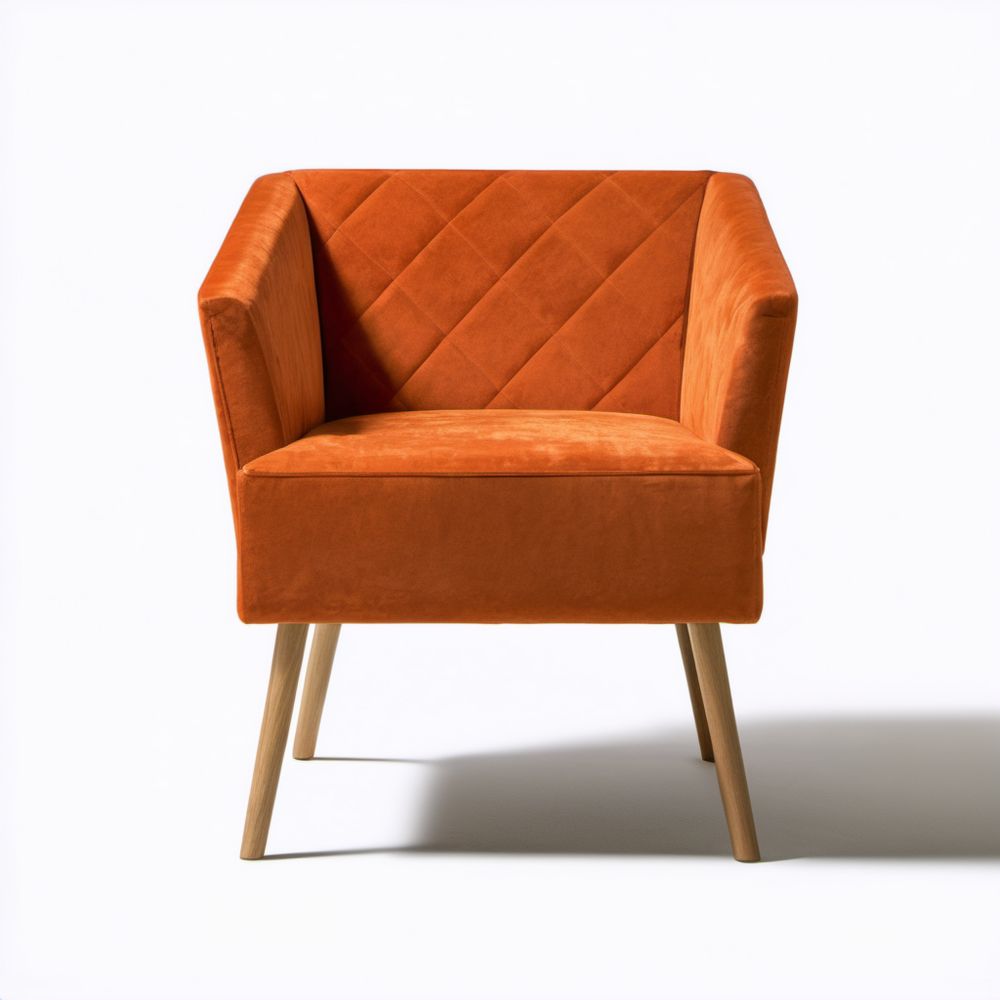 Pomarańczowy fotel tapicerowany welurem poliestrowym na nogach z litego drewna, 76 × 72 × 82 cm