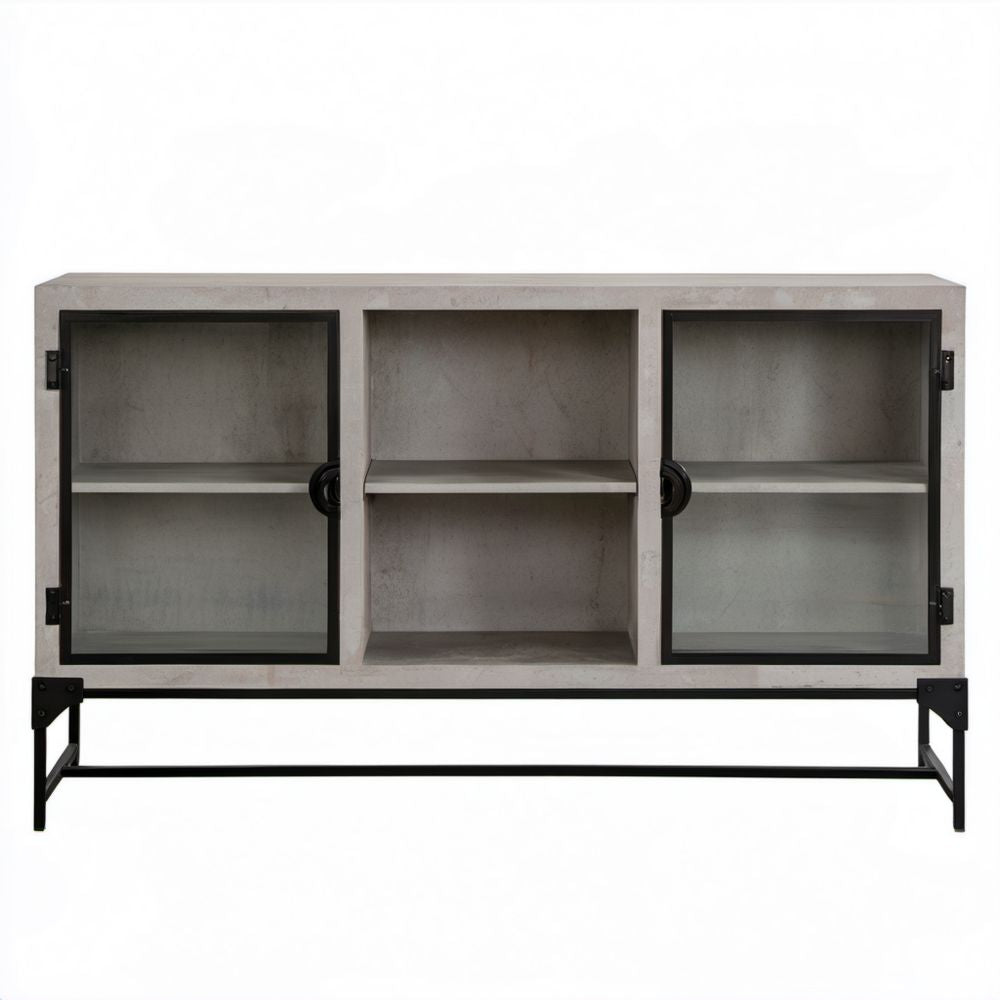 Industrialna szafka RTV z MDF, metalu i szkła 140 × 40 × 80 cm, szaro-czarna