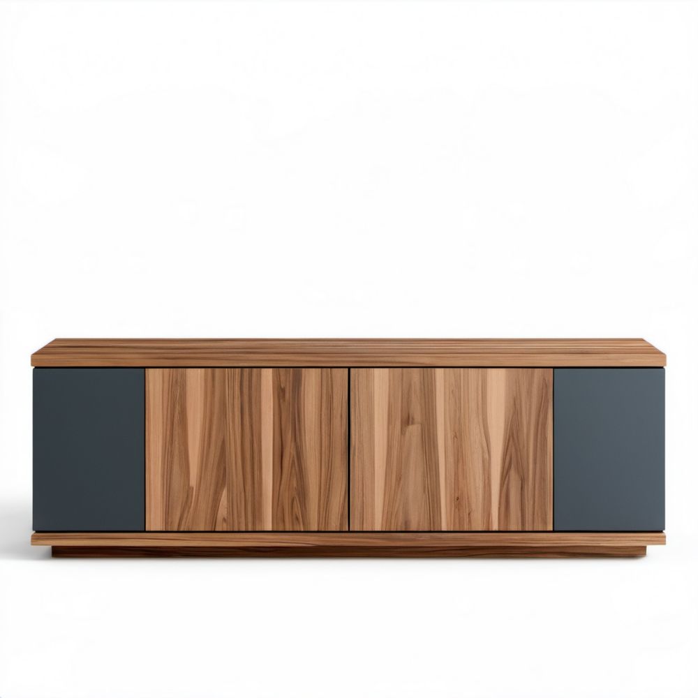Prostokątna szafka RTV z płyty MDF, orzechowo-antracytowa, 160 × 40 × 55 cm