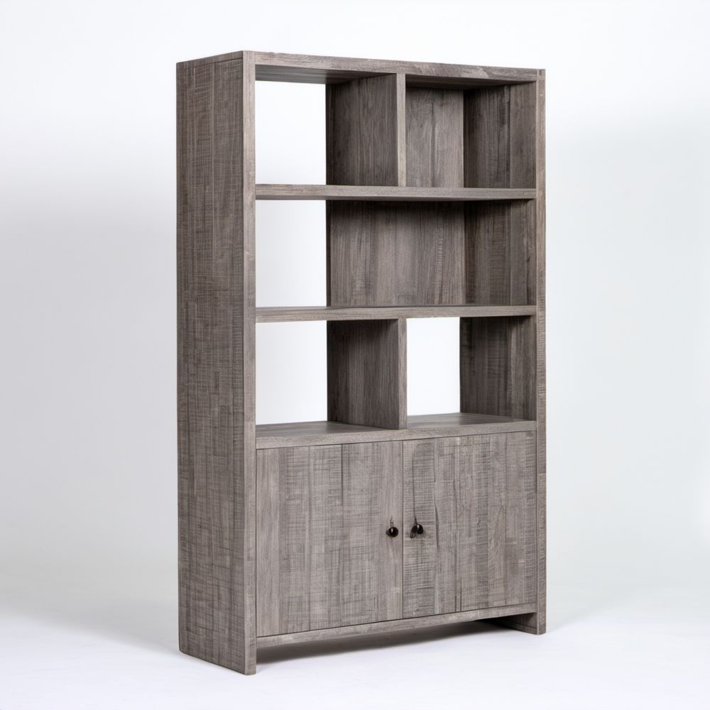 Regał biblioteczny z szafką, szary dąb, płyta wiórowa laminowana, 80 × 30 × 180 cm