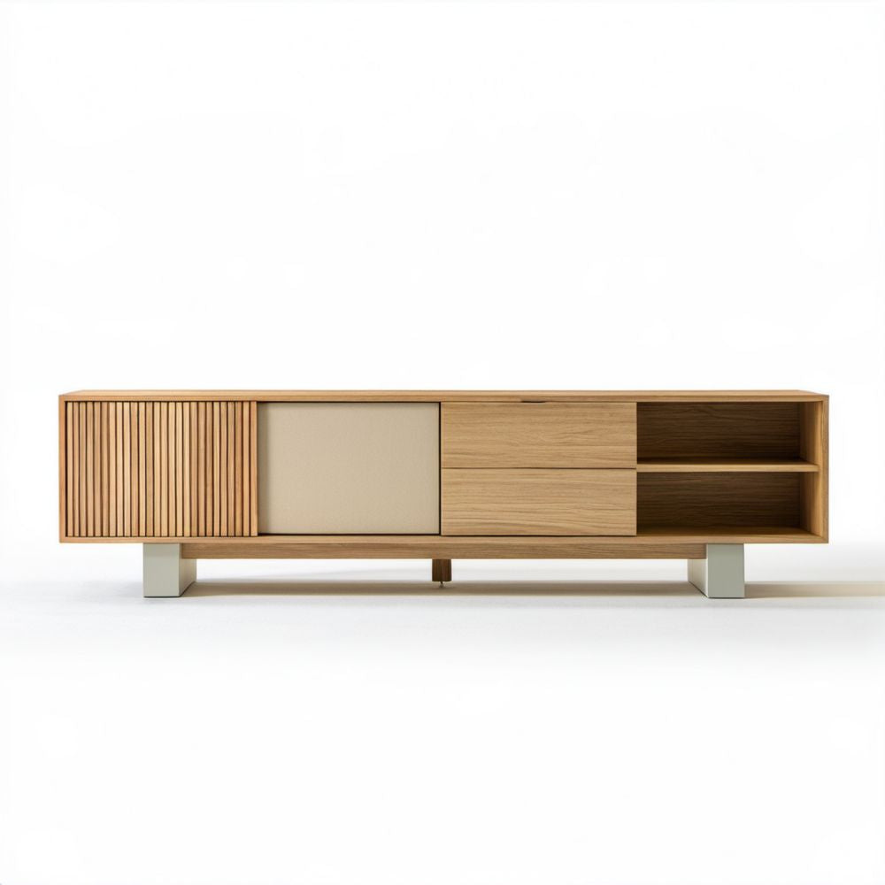 Prostokątna drewniana szafka RTV dębowa z płytą MDF 180 × 40 × 55 cm